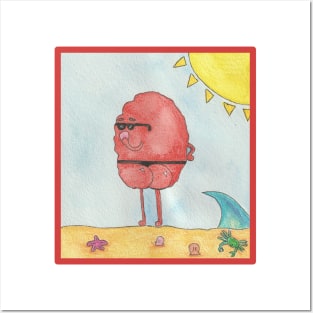 Cheeky Beach Monster Art Print - Playful Summer Decor Posters and Art